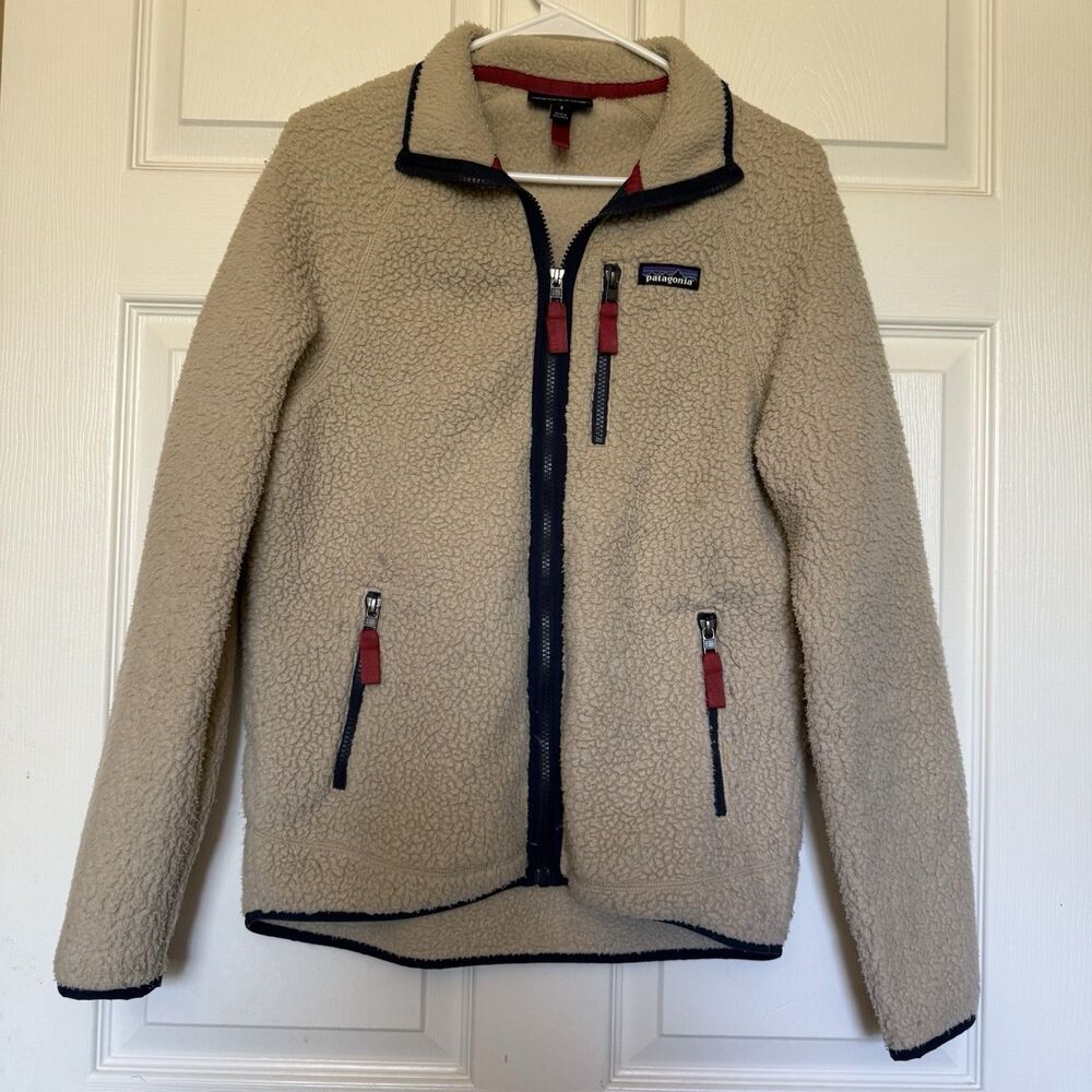 Patagonia Jacket Men’s Small Cap Khaki Retro Pile Sherpa Fleece Outdoors Zip